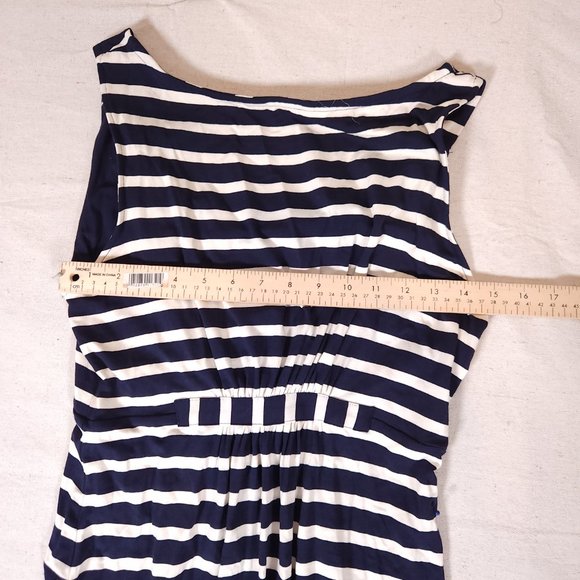 Boden Striped Maxi Dress Womens 10L Blue White Tank Sleeveless Gathers Beach - Picture 5 of 15